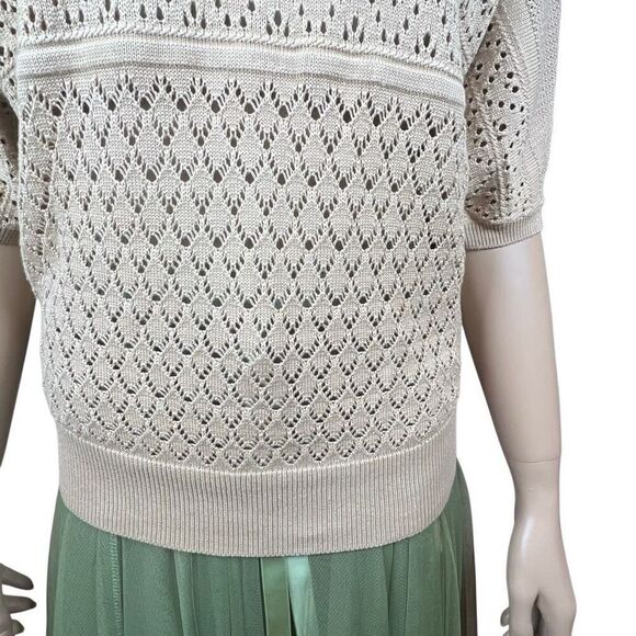 NWT Kobi Halperin Tan Open Stitch Fringe Pullover Sweater Top S - Picture 3 of 11